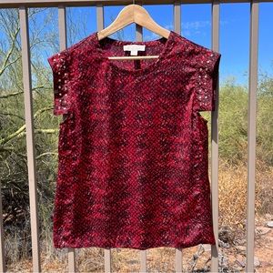 ⬇️💲MICHAEL Michael Kors Women’s Top Size M Color Red & Black Pattern